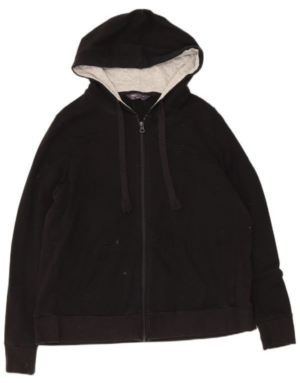 Suéter feminino Marks & Spencer com capuz e zíper UK 20 2XL algodão preto