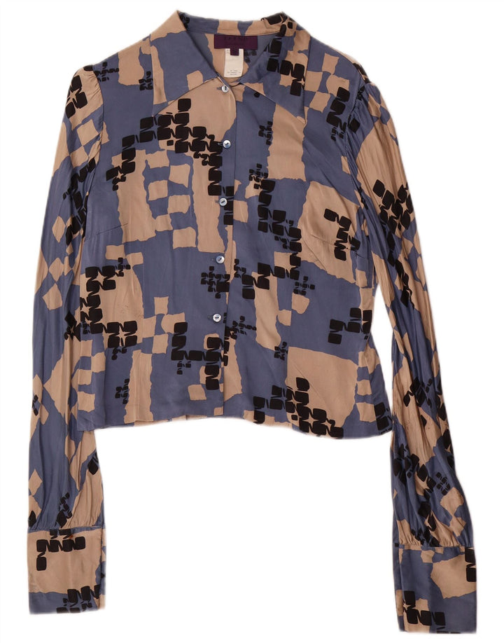 LES COPAINS Conjunto de saia feminina de 2 peças IT 42 Médio W28 Seda geométrica azul