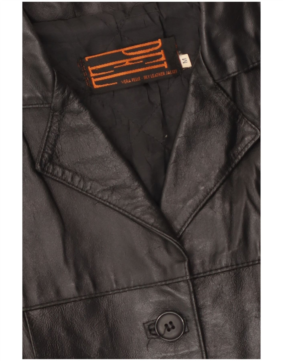 Jaqueta de couro feminina vintage Reino Unido 14 couro preto médio