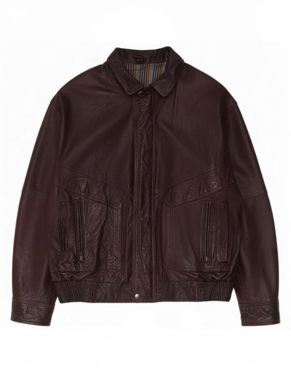 Jaqueta de couro masculina vintage UE 50 grande Borgonha