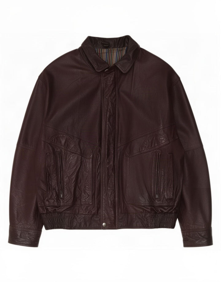 Jaqueta de couro masculina vintage UE 50 grande Borgonha