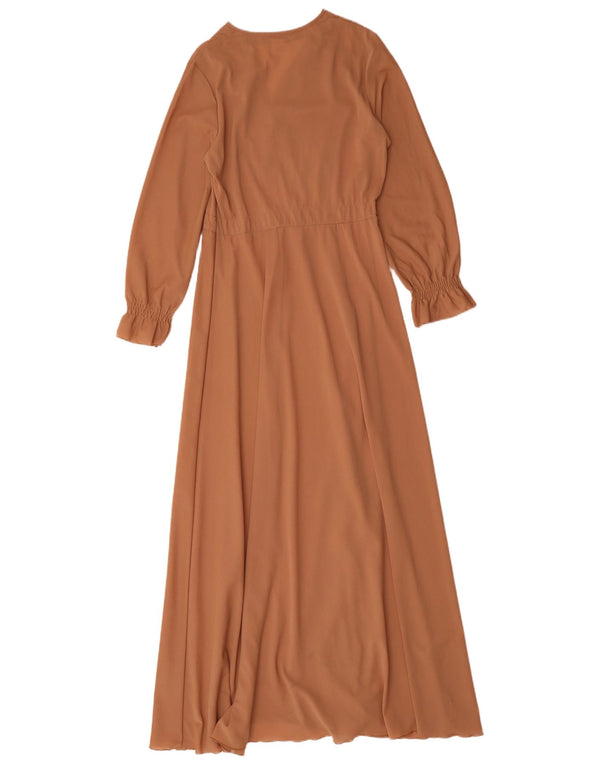 Vestido maxi feminino vintage UK 12 marrom médio