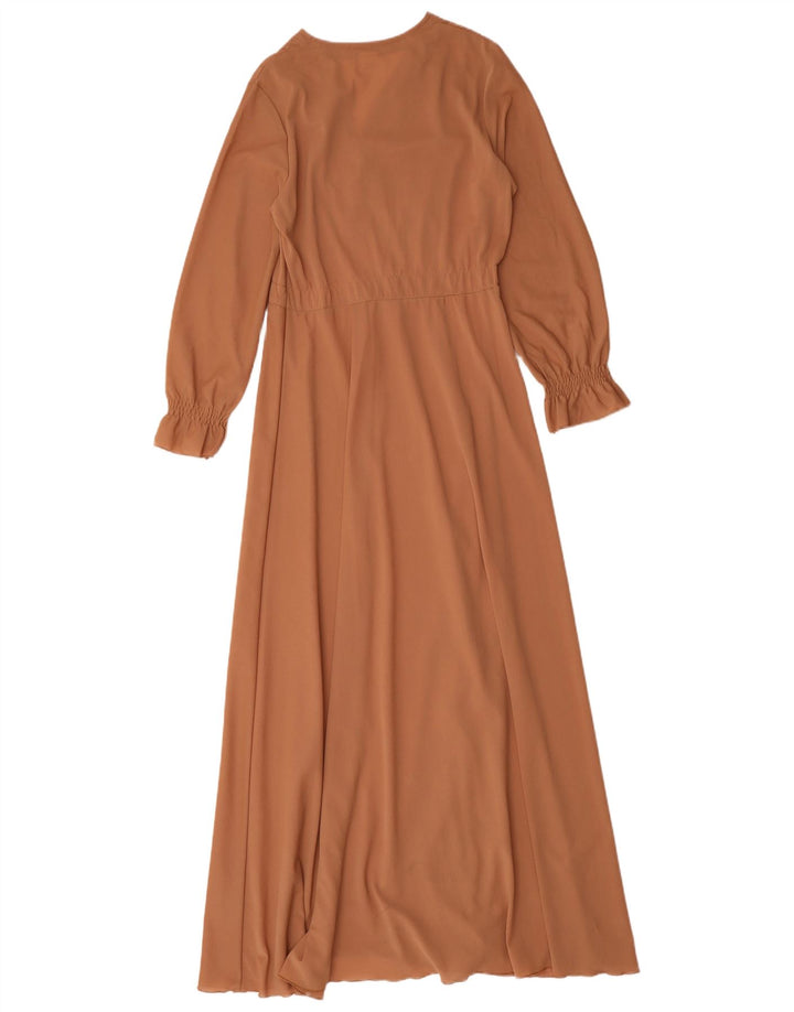 Vestido maxi feminino vintage UK 12 marrom médio