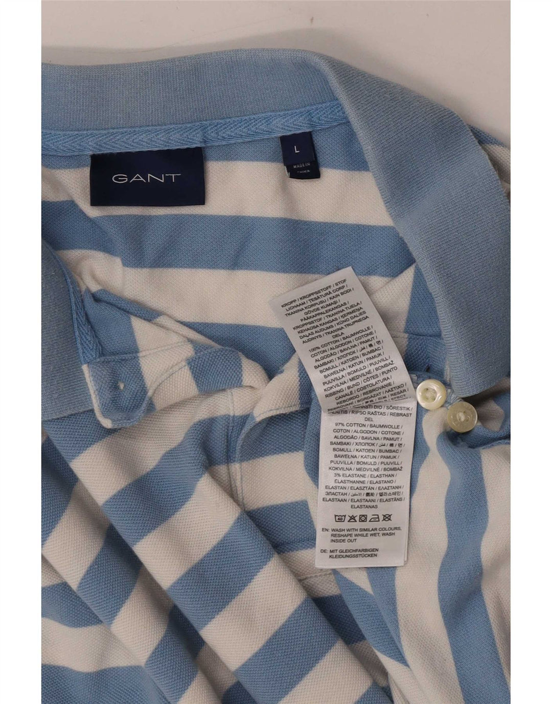 Camisa polo masculina Gant grande algodão listrado azul