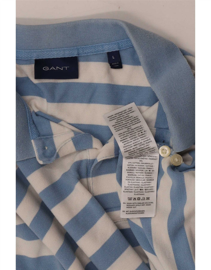 Camisa polo masculina Gant grande algodão listrado azul