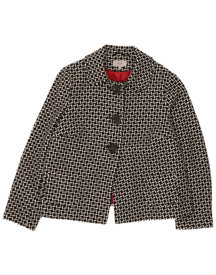 Jaqueta blazer feminina de 3 botões Marks & Spencer Reino Unido 16 grande preta geométrica