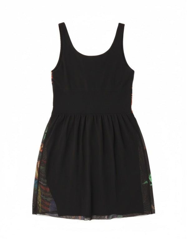 Desigual Meninas Padrão Abstrato Vestido 15-16 Anos 2XL Borboleta Preta