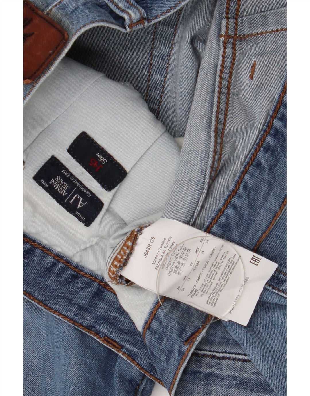 Armani Mens Slim Jeans W34 L30 Azul Algodão