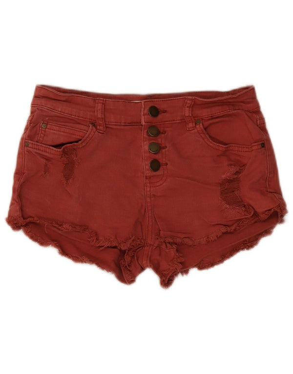 Billabong Womens Distressed Denim Shorts W26 Small Red Cotton