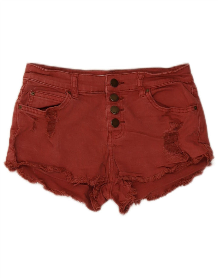 Shorts jeans feminino Billabong desgastado W26 pequeno algodão vermelho