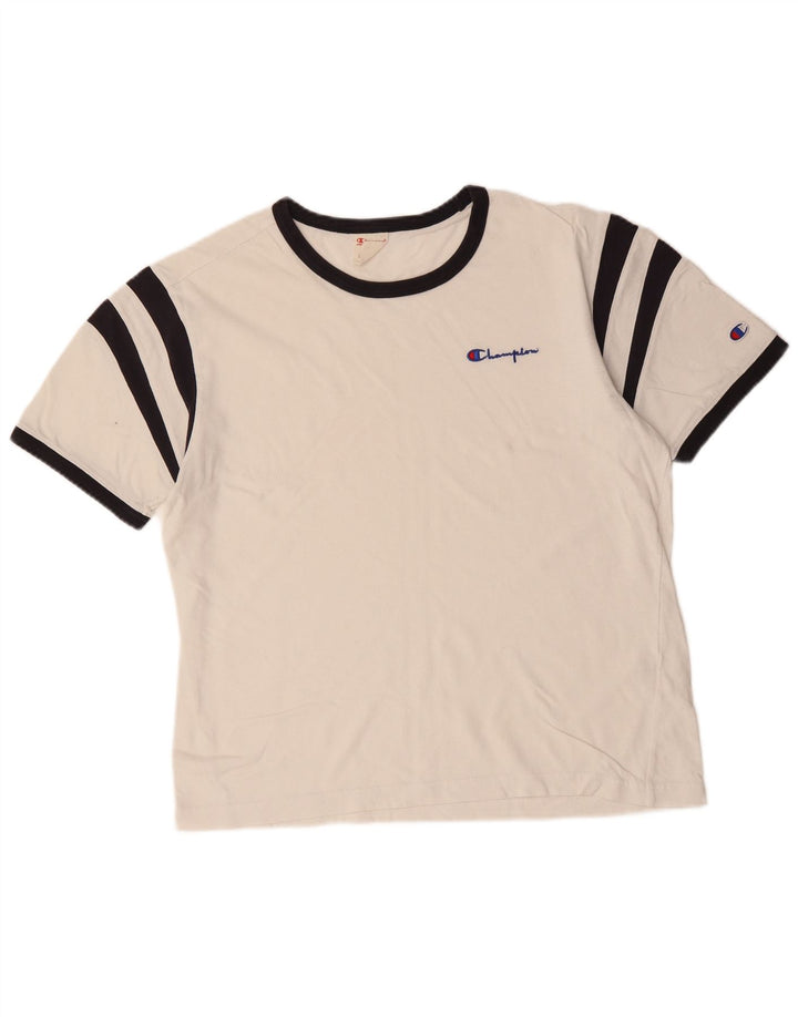 Camiseta masculina CHAMPION Top médio branco colorblock algodão