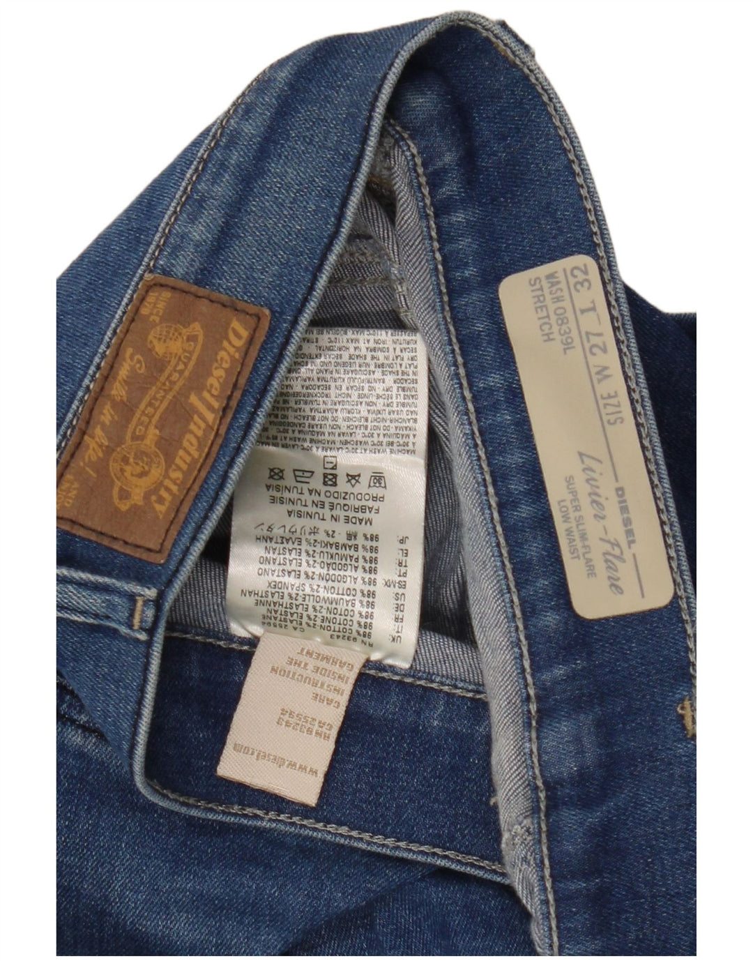 DIESEL Calça jeans feminina Livier-flare cintura baixa super slim larga W27 L32 azul