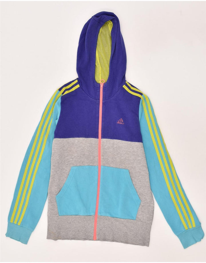 ADIDAS Girls Zip Hoodie Sweater 15-16 Years Multicoloured Colourblock | Vintage Adidas | Thrift | Second-Hand Adidas | Used Clothing | Messina Hembry 