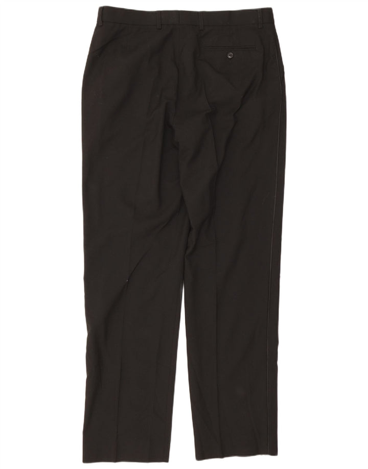 Calça masculina de terno reto Marks & Spencer W36 L33 poliéster preto