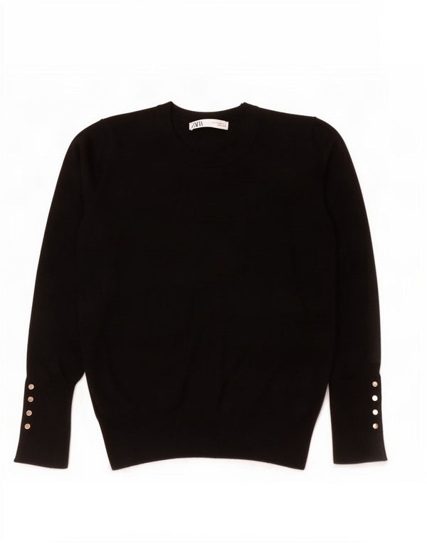 Zara Suéter feminino com gola redonda, Reino Unido 12 Médio Preto