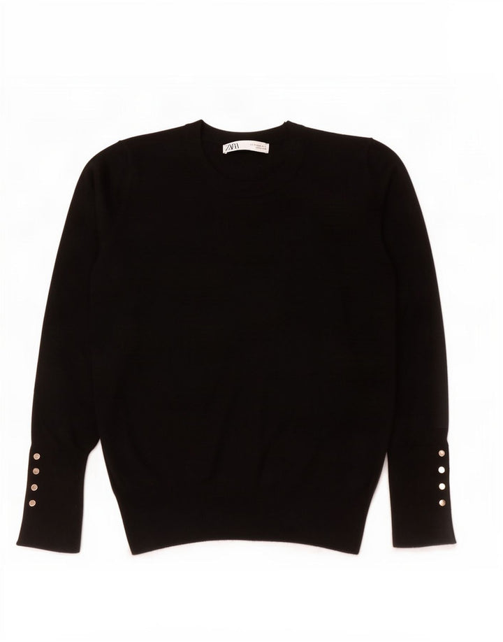 Zara Suéter feminino com gola redonda, Reino Unido 12 Médio Preto