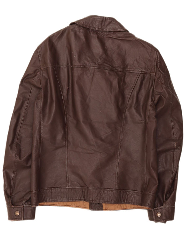 Jaqueta de couro masculina vintage para motociclista UK 34 XS marrom