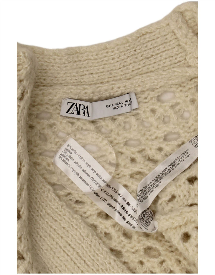Zara Suéter Cardigan Oversized Feminino Reino Unido 16 Grande Bege Acrílico