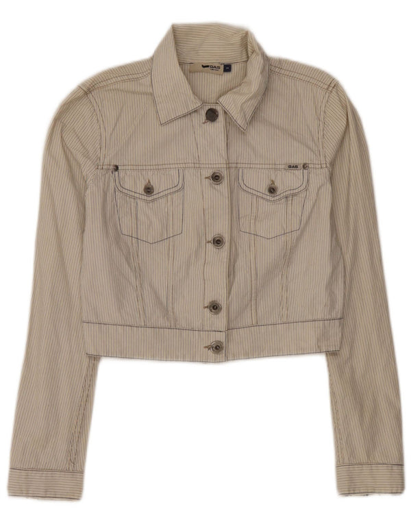 Gas Womens Crop Bomber Jacket UK 10 Pequeno Algodão Listrado Bege