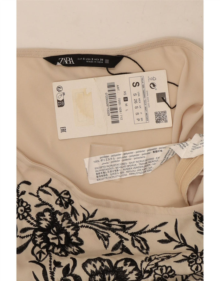 Zara Womens Crop One Ombro Top UK 10 Pequeno Poliéster Floral Off White