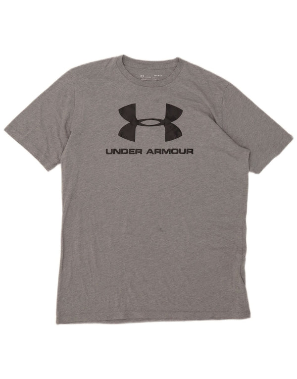 Camiseta masculina Under ARMOR Heat Gear Graphic Top cinza médio manchado de algodão