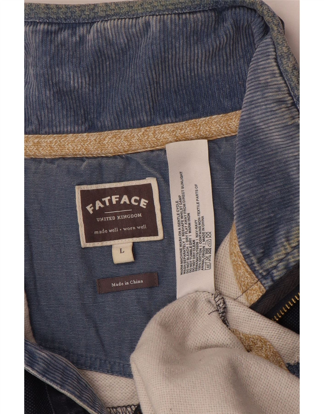 FAT FACE Suéter masculino com zíper e gola grande de algodão azul marinho