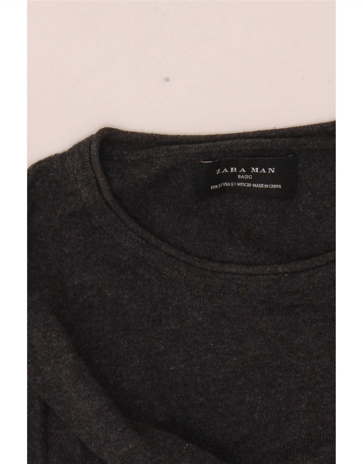 Zara Suéter masculino com gola redonda pequeno cinza