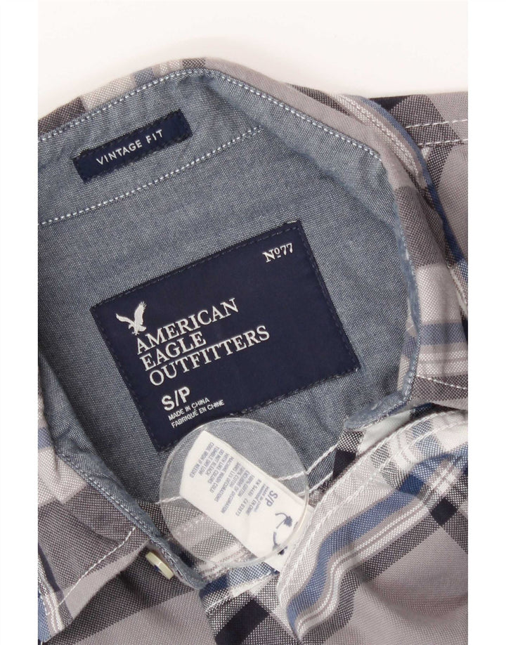 American Eagle Outfitters Camisa masculina vintage de ajuste pequeno algodão xadrez cinza