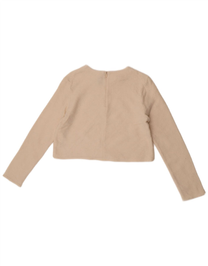 Zara Suéter feminino cropped com gola redonda Reino Unido 12 médio off white lã