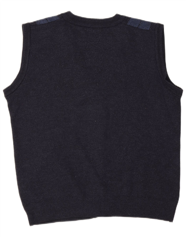 Suéter Senator Mens Cardigan Sem Mangas IT 52 Grande Xadrez Azul Marinho