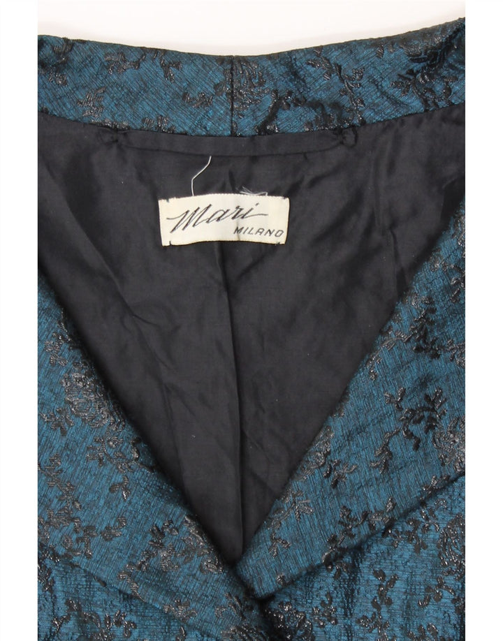 Conjunto feminino vintage de 2 botões e 2 peças Reino Unido 12 floral azul médio