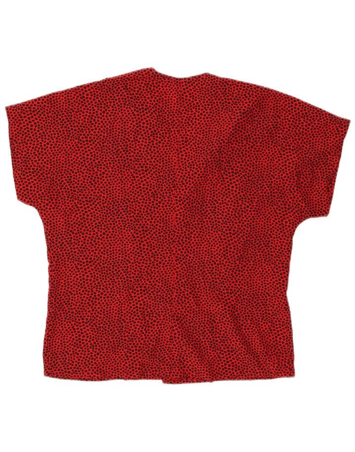 Blusa feminina VINTAGE manga curta Reino Unido 14 médio vermelho manchado