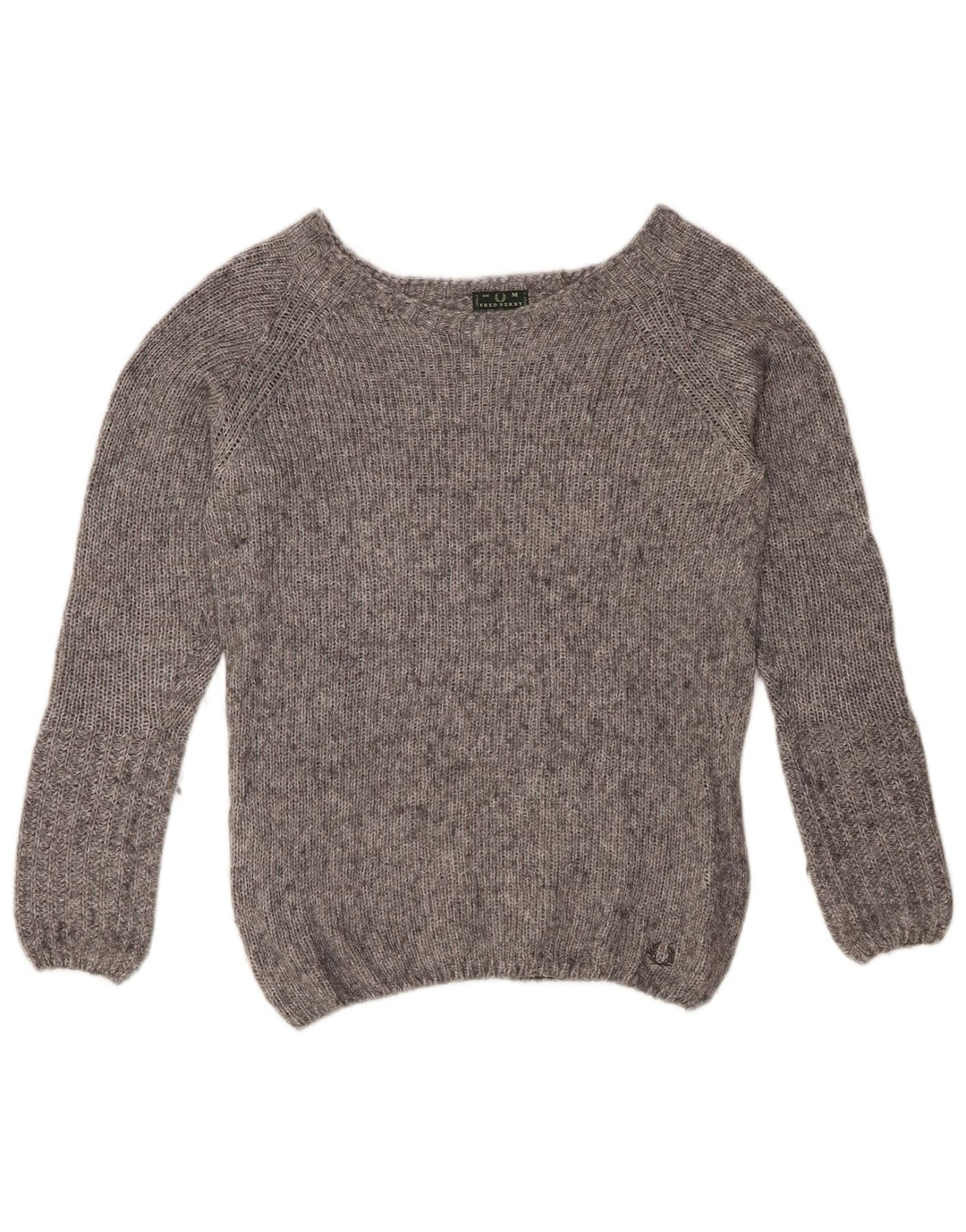 FRED PERRY Suéter feminino com gola canoa Reino Unido 14 cinza médio manchado