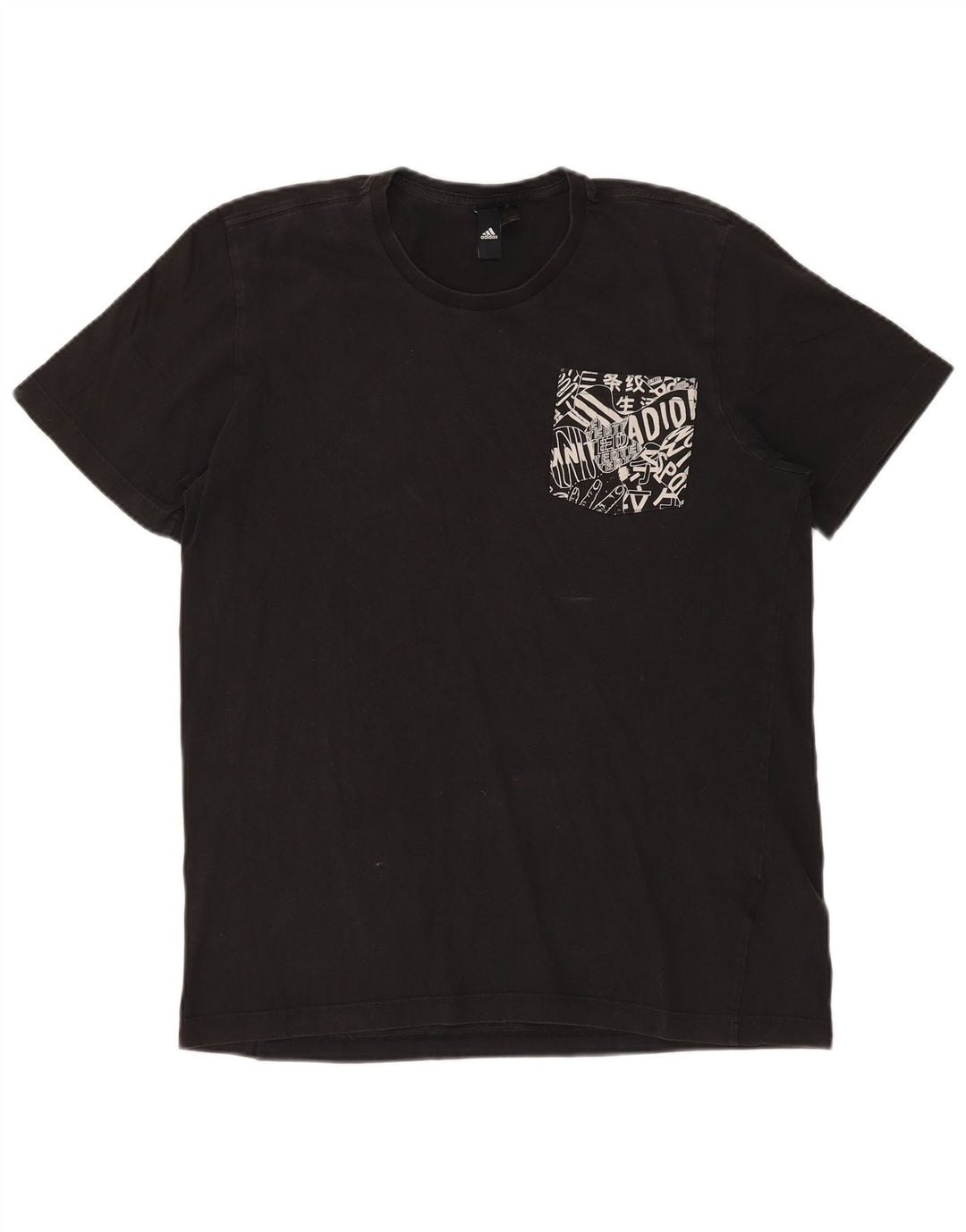 Camiseta masculina ADIDAS com estampa gráfica grande de algodão preto