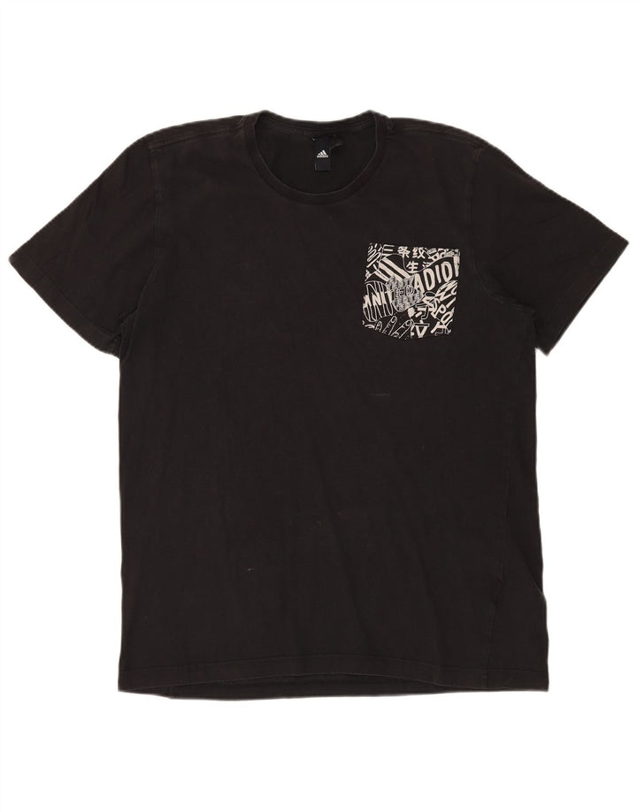 Camiseta masculina ADIDAS com estampa gráfica grande de algodão preto