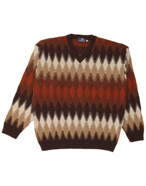 Suéter vintage para meninos com gola redonda 13-14 anos marrom Argyle/Diamante
