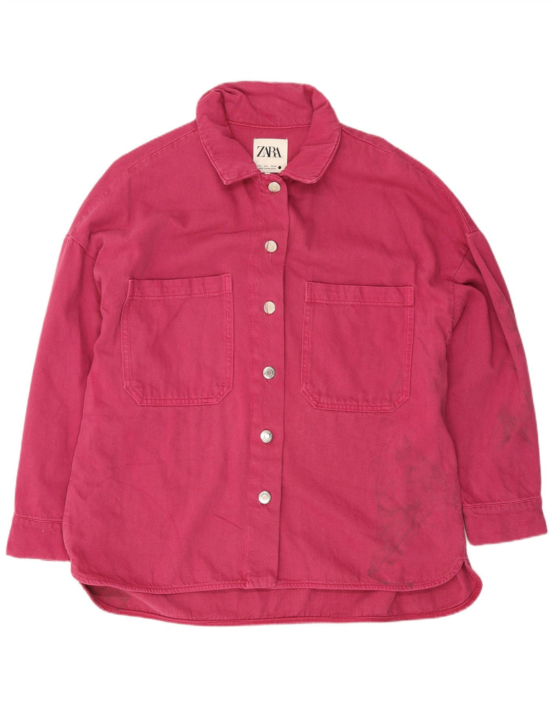 Camisa jeans feminina Zara Reino Unido 16 grande algodão rosa