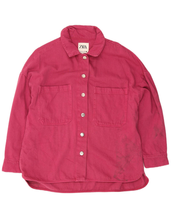 Camisa jeans feminina Zara Reino Unido 16 grande algodão rosa