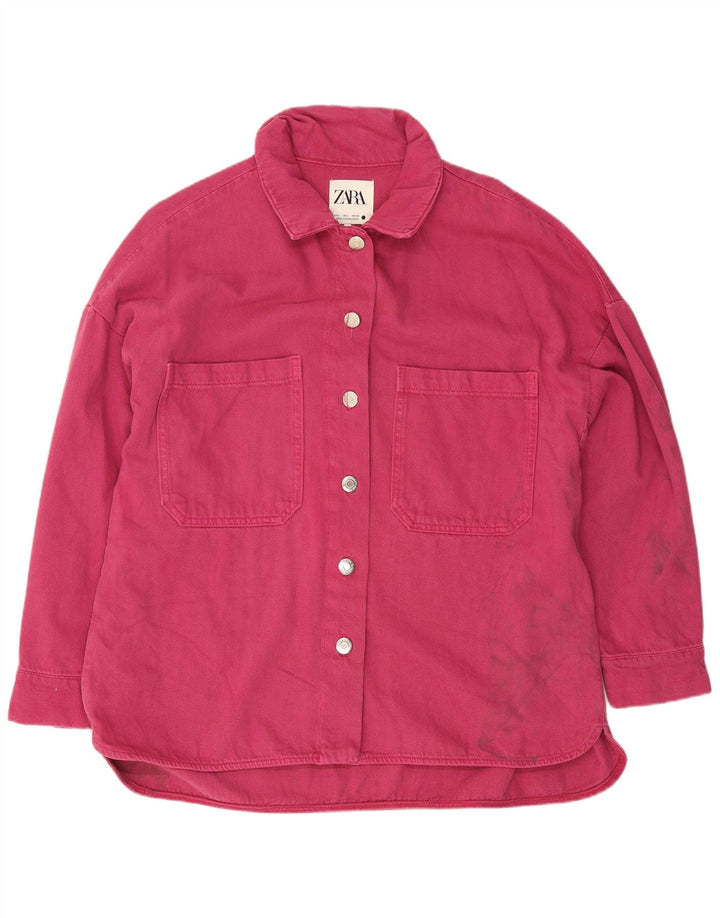 Camisa jeans feminina Zara Reino Unido 16 grande algodão rosa