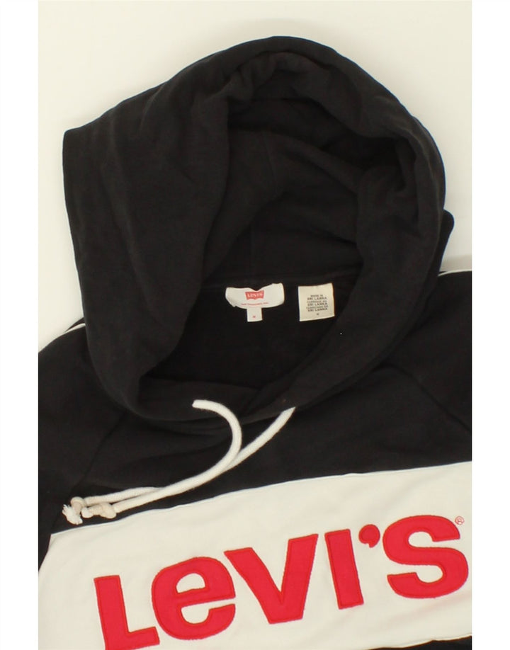 LEVI'S Womens Crop Graphic Hoodie Jumper UK 14 Medium Black Colourblock Vintage Levi's and Second-Hand Levi's from Messina Hembry 