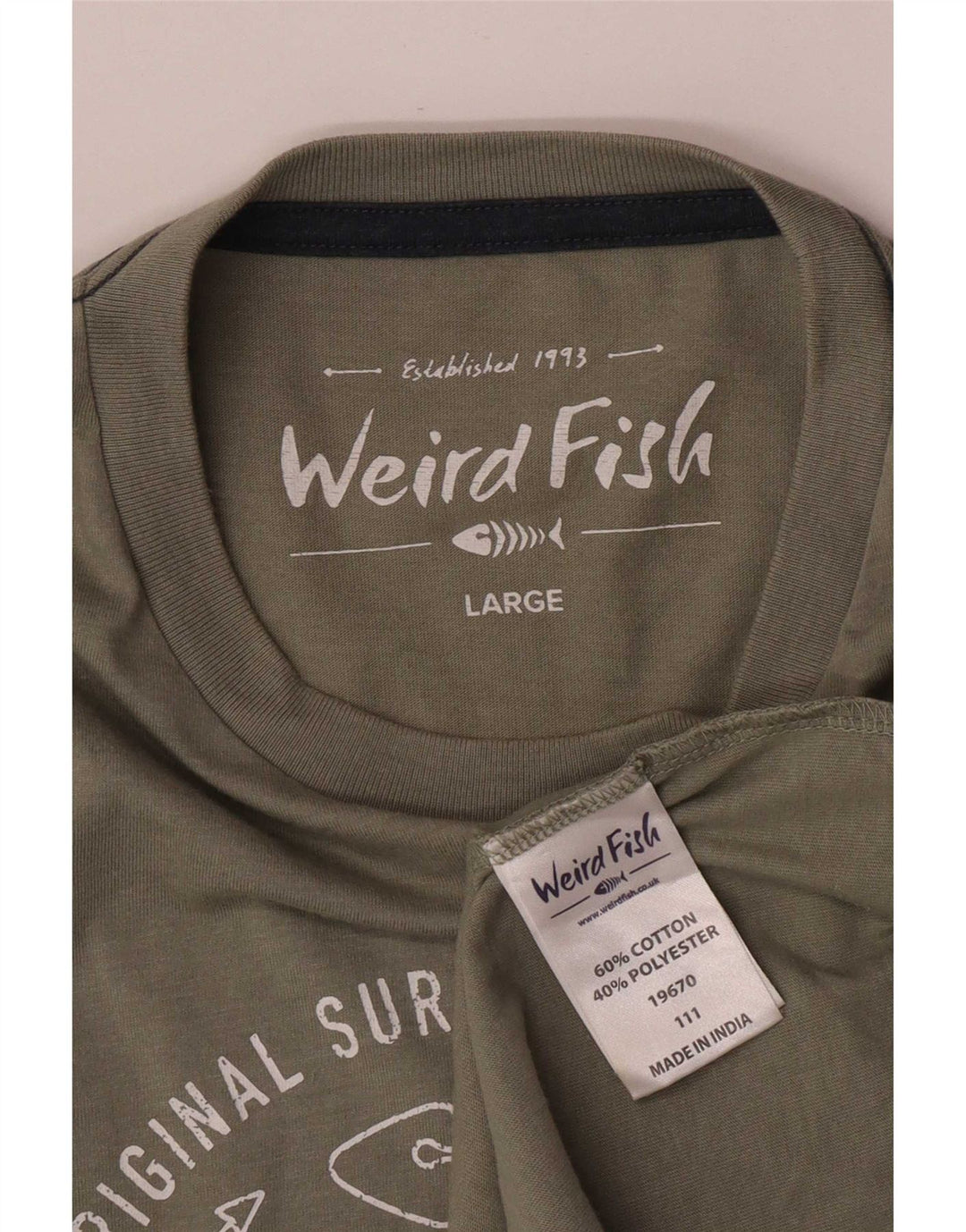 Camiseta gráfica masculina Weird Fish Top grande de algodão cáqui