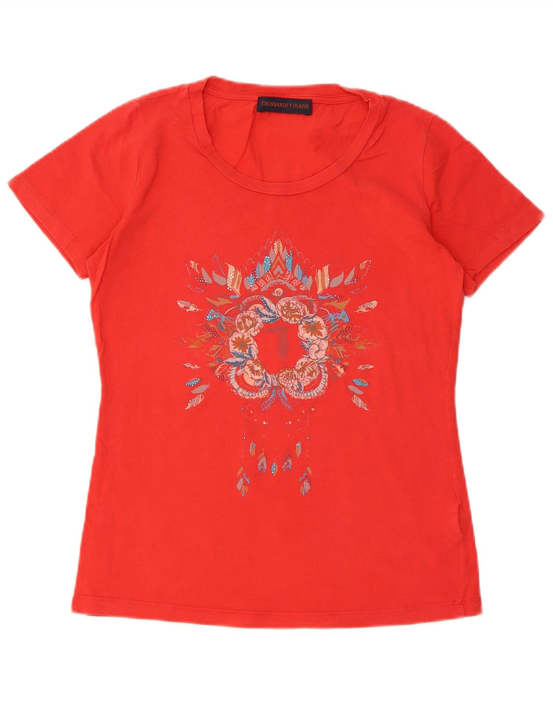 Camiseta feminina Trussardi com estampa gráfica UK 10 pequena vermelha