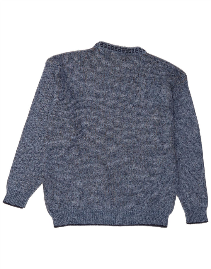 Suéter masculino St Michael com gola redonda e acrílico geométrico azul pequeno