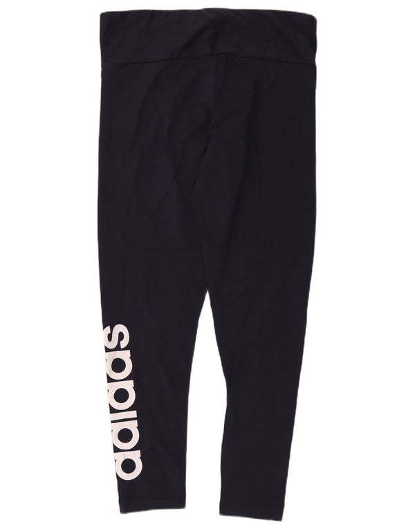 Adidas Womens Tight Fit Graphic Leggings Reino Unido 16/18 Grande Azul Marinho Algodão