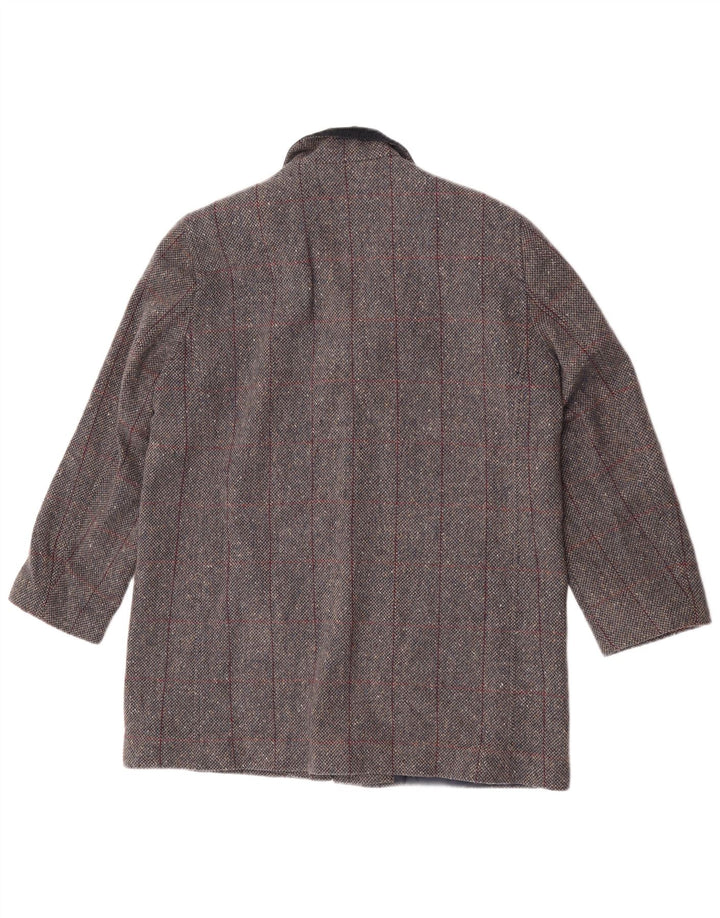 Sobretudo feminino Henry White UK 16 grande lã de cordeiro xadrez cinza