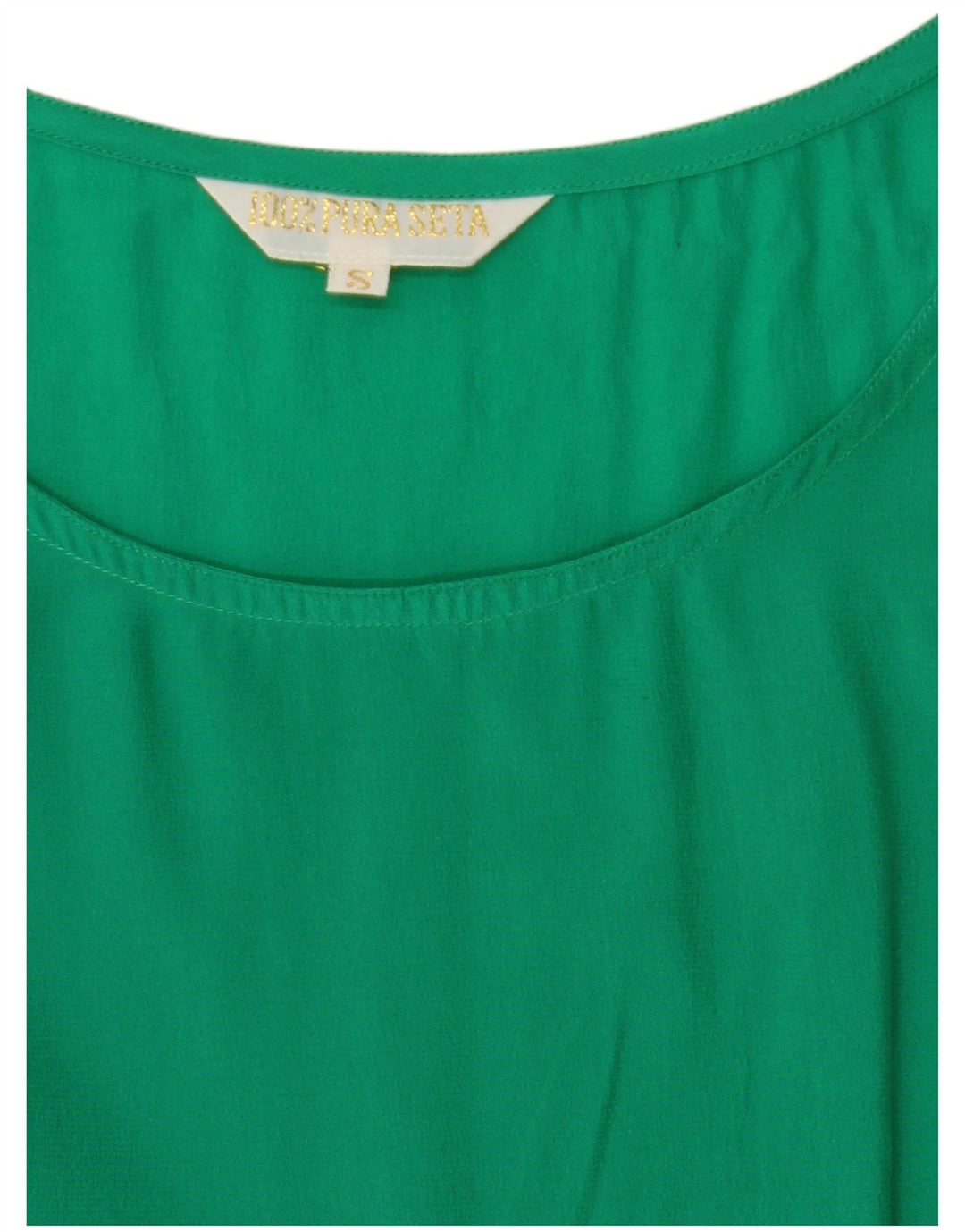 Blusa feminina VINTAGE com ajuste solto, Reino Unido 10, seda verde pequena