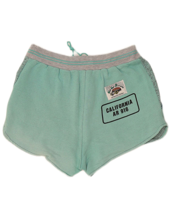 Shorts esportivos gráficos femininos Adidas UK 6 XS verde algodão colorblock