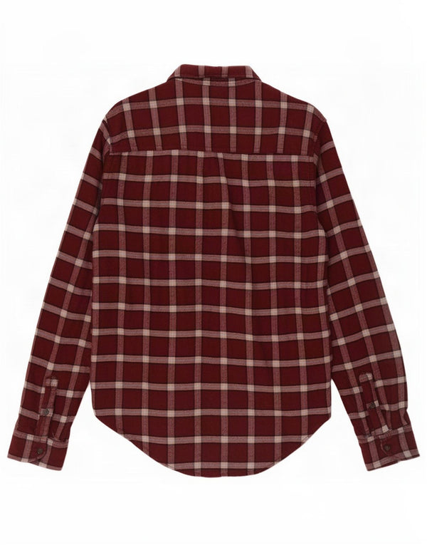 Camisa feminina de flanela grande Abercrombie & Fitch UK 6 XS Borgonha xadrez