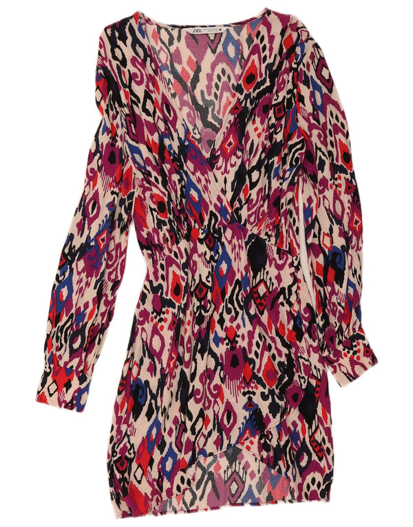 Vestido bainha feminino Zara manga comprida UK 6 XS multicolorido Ikat