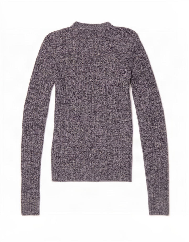 Suéter feminino Ted Baker com gola redonda tamanho 3 médio azul manchado
